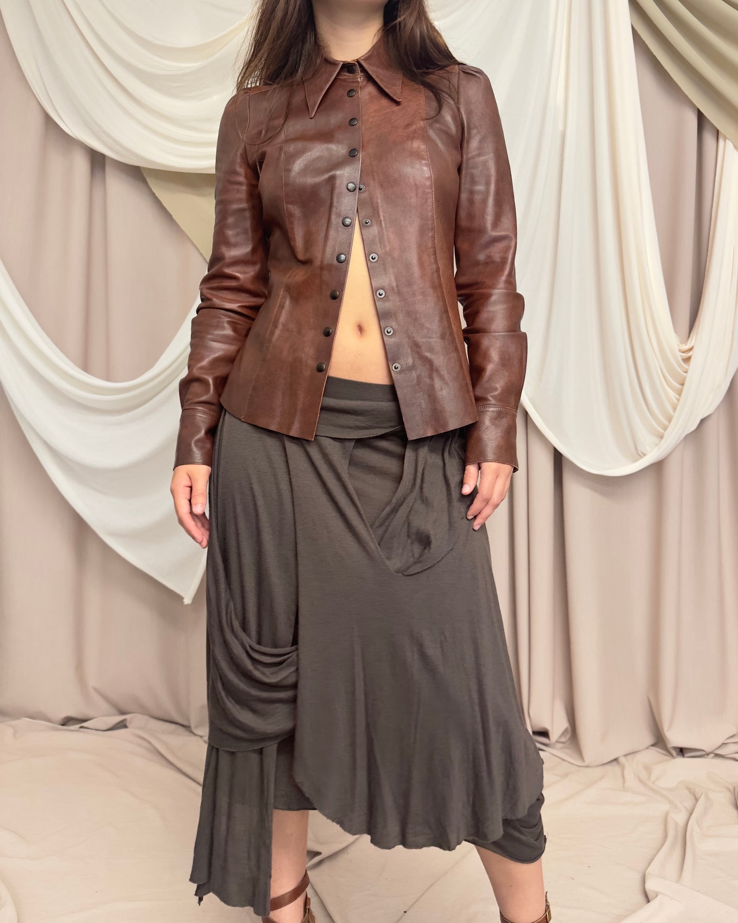 SOFT DRAPE JERSEY MIDI SKIRT WITH POINTED ASYMMETRICAL HEMS