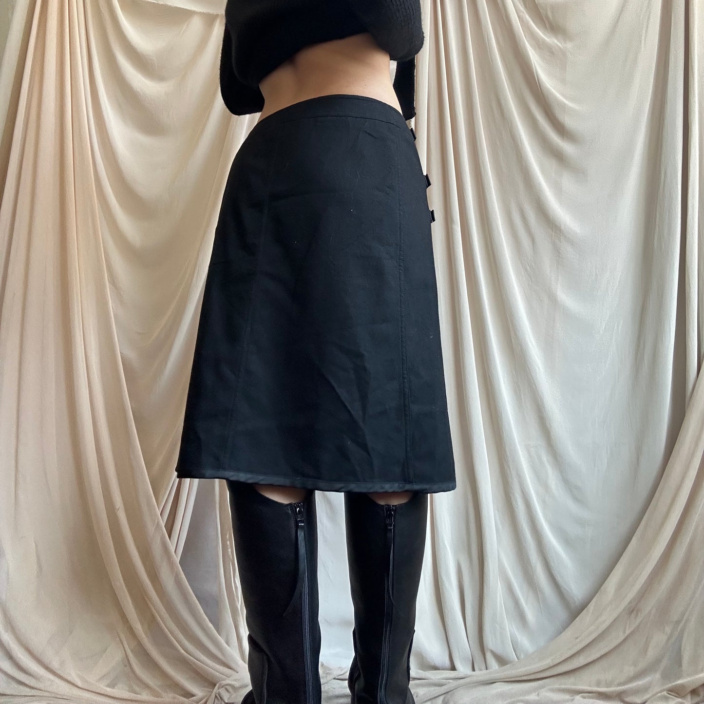 BLACK WOOL UTILITY MIDI SKIRT by Prada