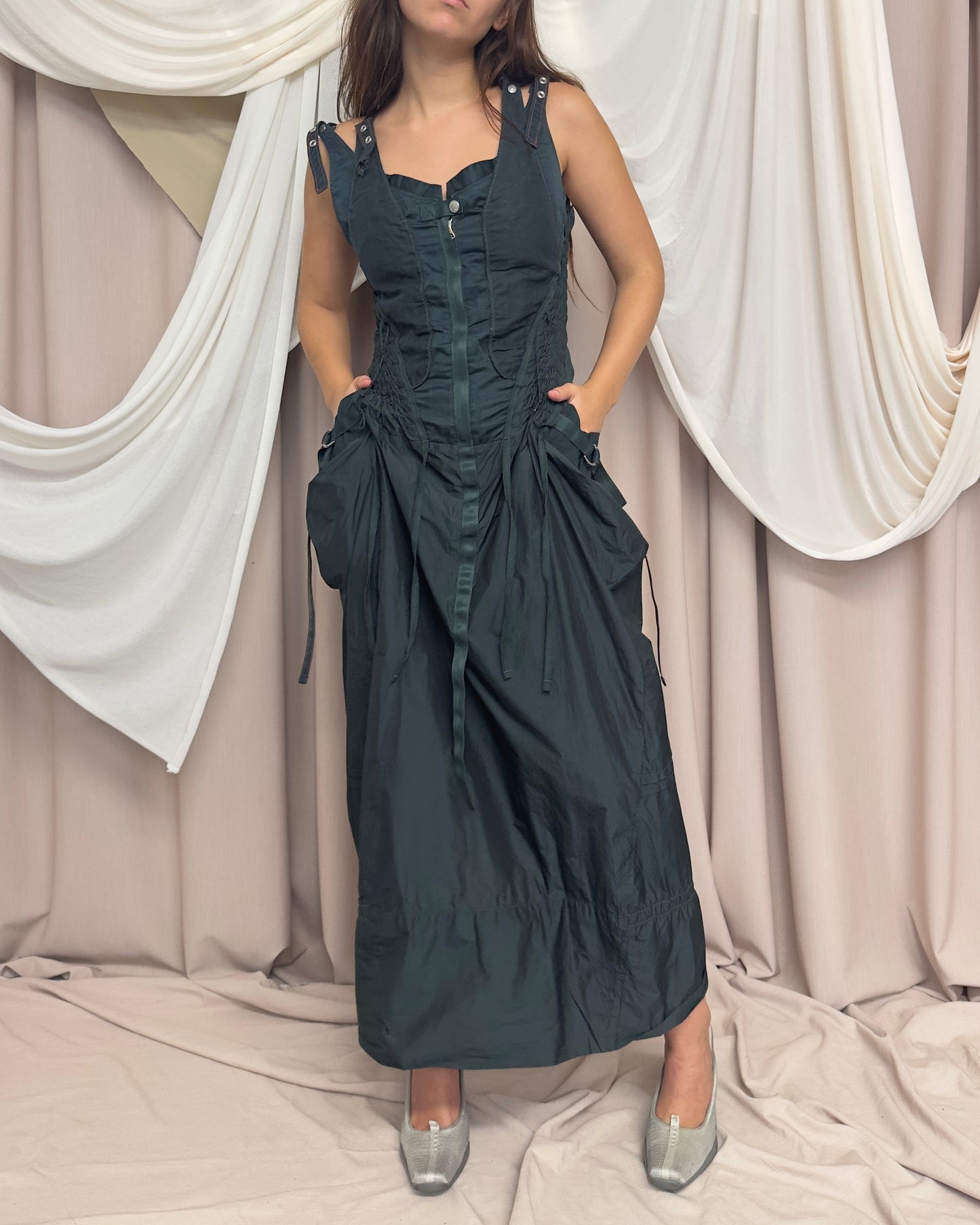PARACHUTE STYLE MAXI DRESS WITH UTILITARIAN DETAIL by Marithé + François Girbaud