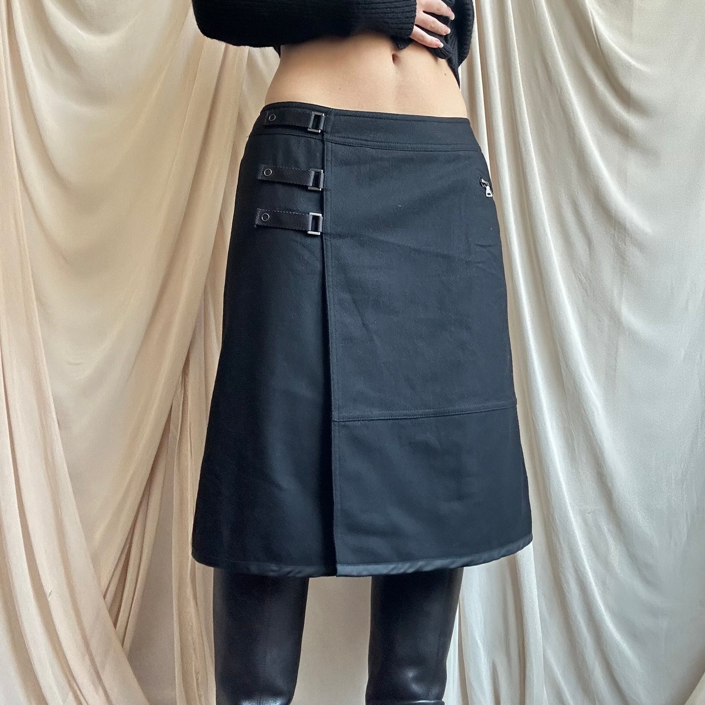 BLACK WOOL UTILITY MIDI SKIRT by Prada