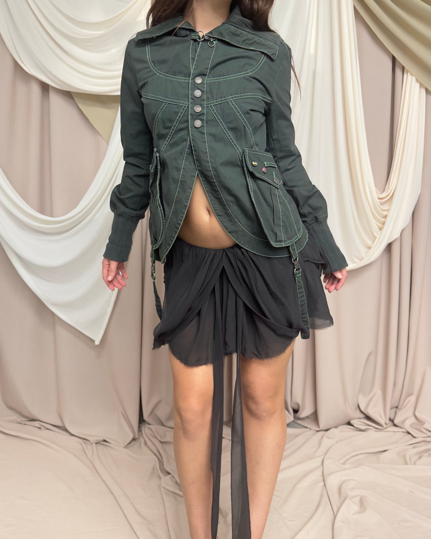 DARK GREEN CARGO JACKET WITH UTILITARIAN DETAILS by Diesel