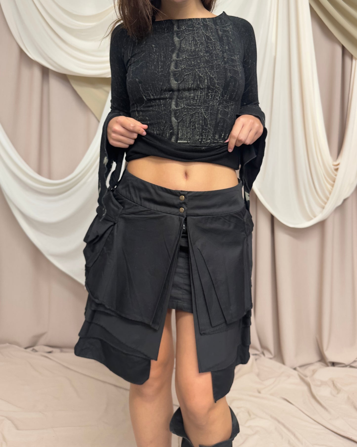UTILITY MINI SKIRT WITH LAYERED OVERSKIRTS