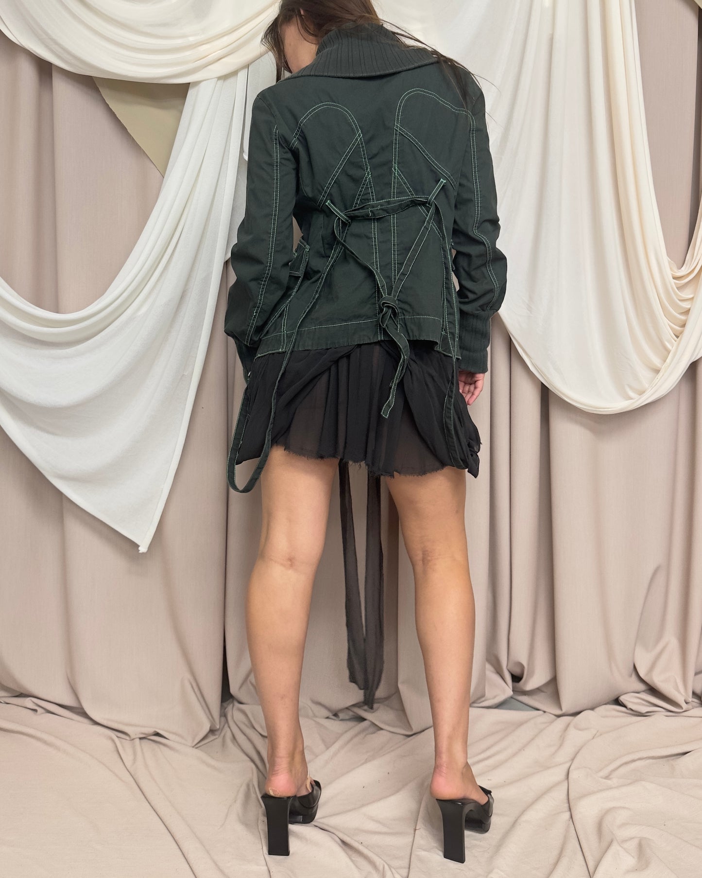 DARK GREEN CARGO JACKET WITH UTILITARIAN DETAILS by Diesel