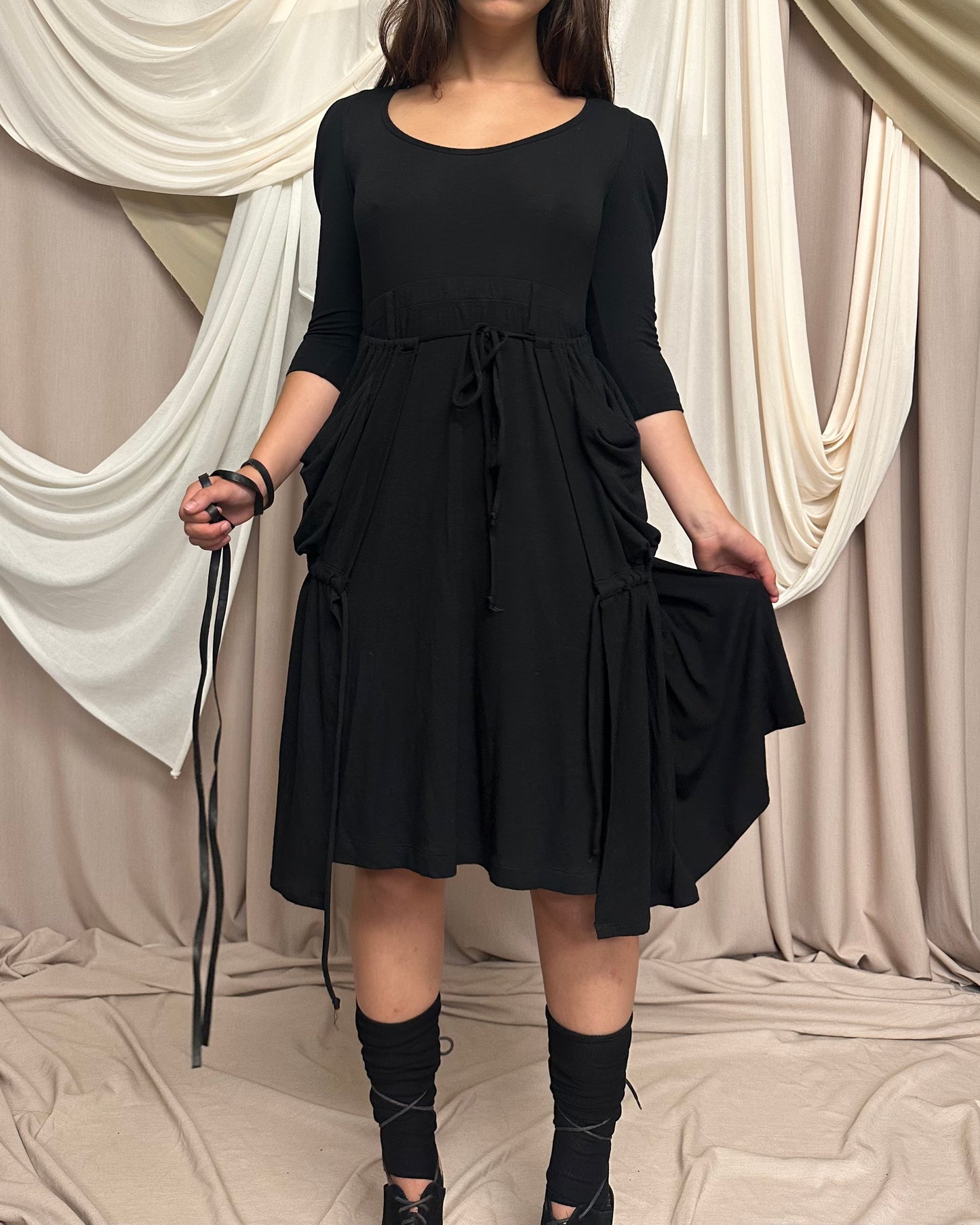 JERSEY SCULPTURAL AVANT GARDE MAXI DRESS WITH ADJUSTABLE OVERSKIRT by Plein Sud