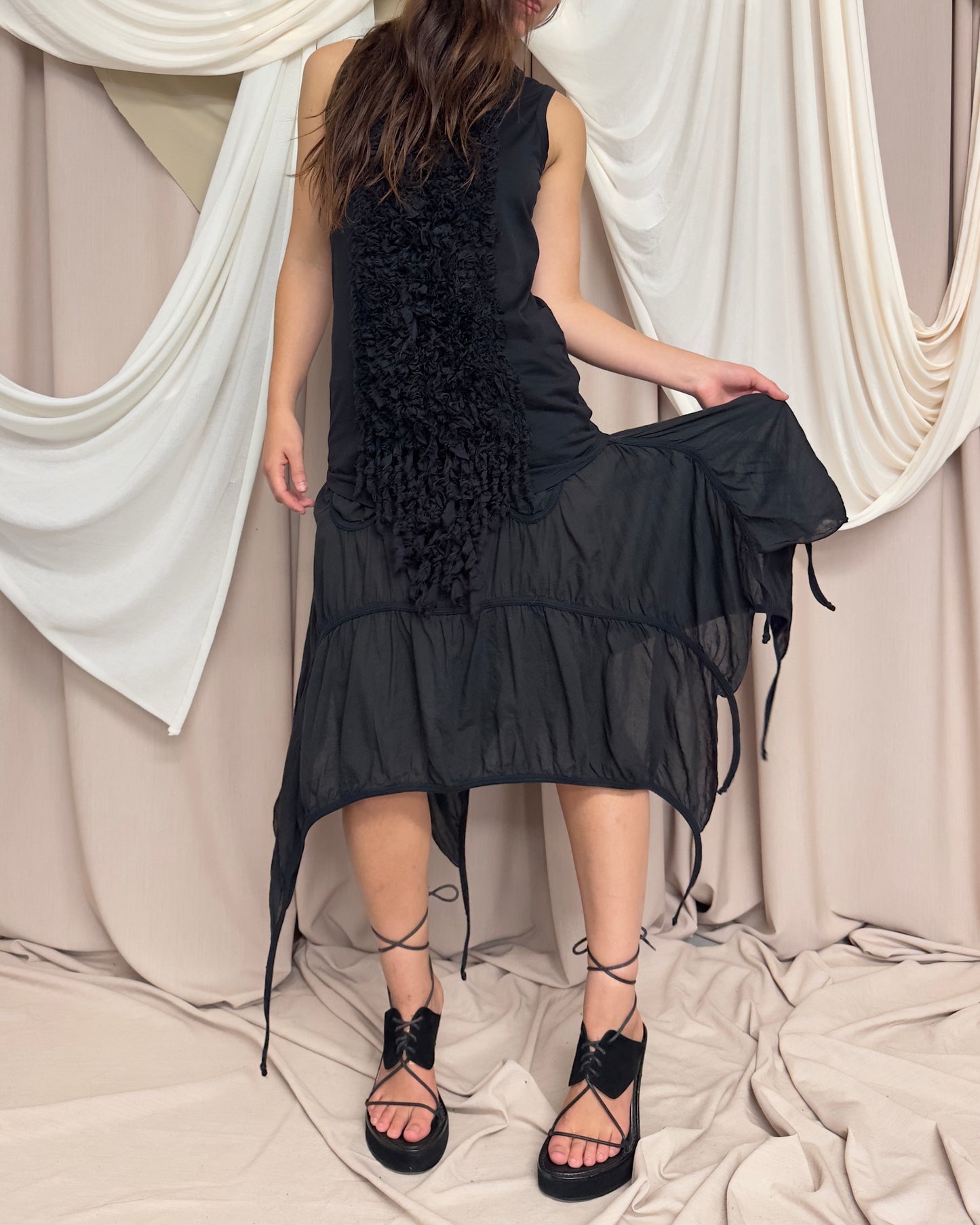 BLACK TIERED SEMI SHEER PARACHUTE MIDI SKIRT by Cop Copine