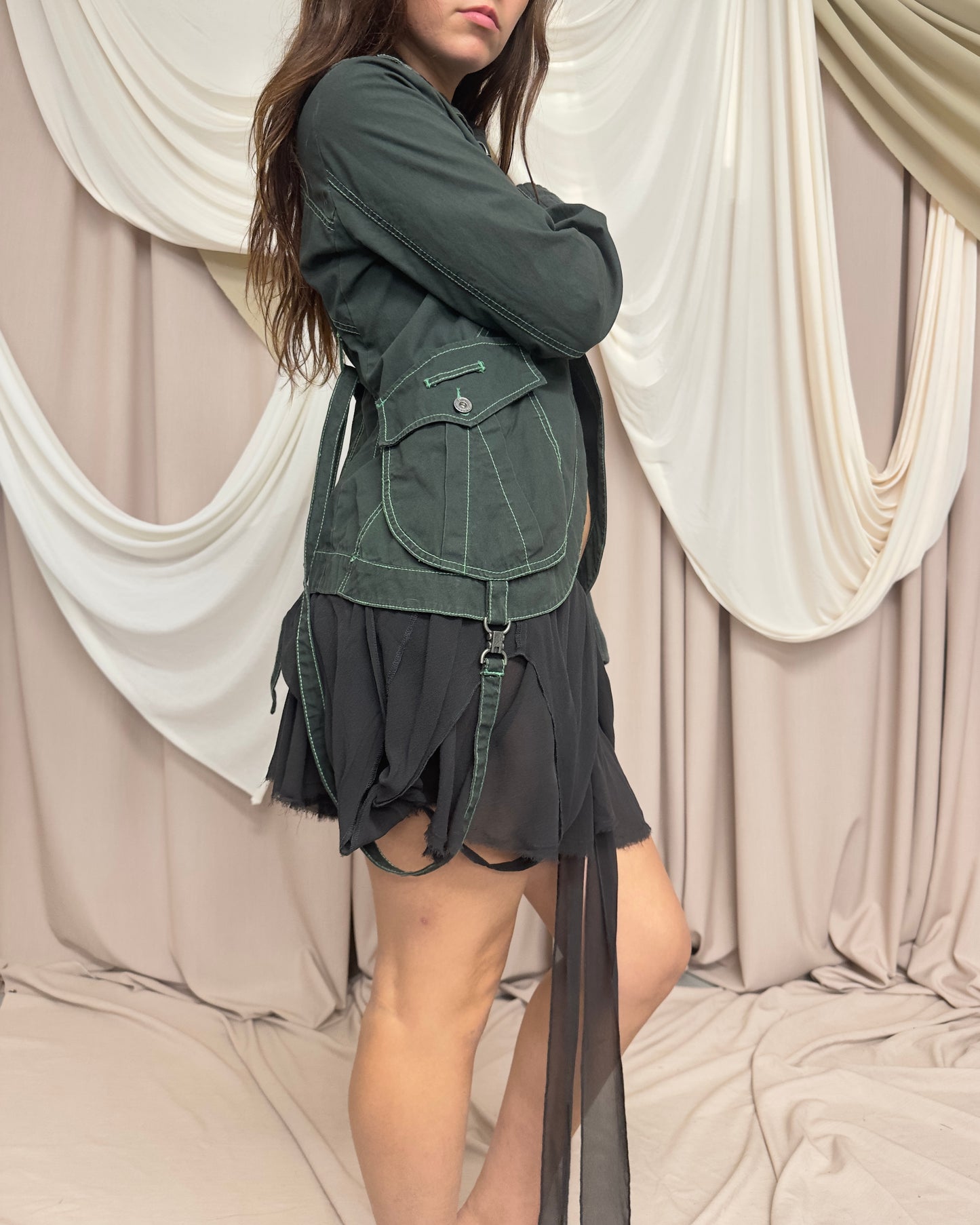 DARK GREEN CARGO JACKET WITH UTILITARIAN DETAILS by Diesel