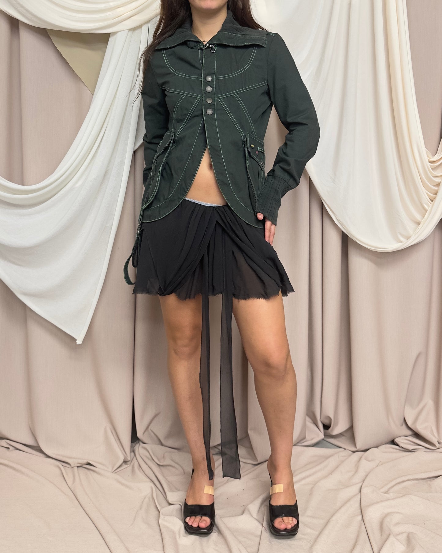 DARK GREEN CARGO JACKET WITH UTILITARIAN DETAILS by Diesel
