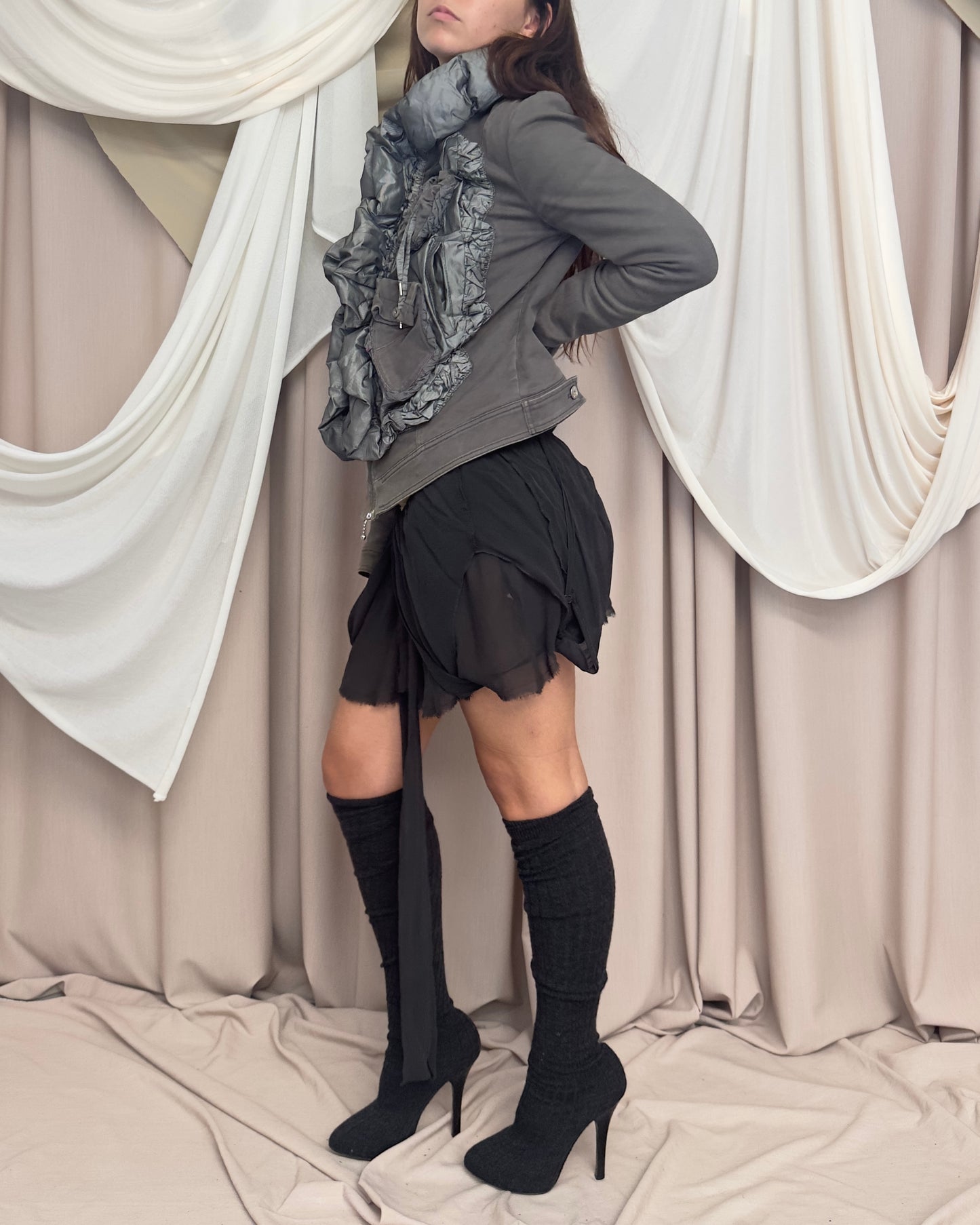 KHAKI JACKET WITH PUFF RUCHED DETAILING by Marithé + François Girbaud