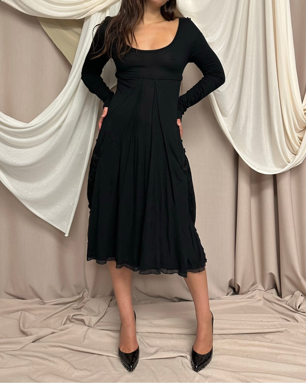 SLOUCHY JERSEY DRESS WITH SILK TRIM AND DRAPED DETAIL by Marithé + François Girbaud