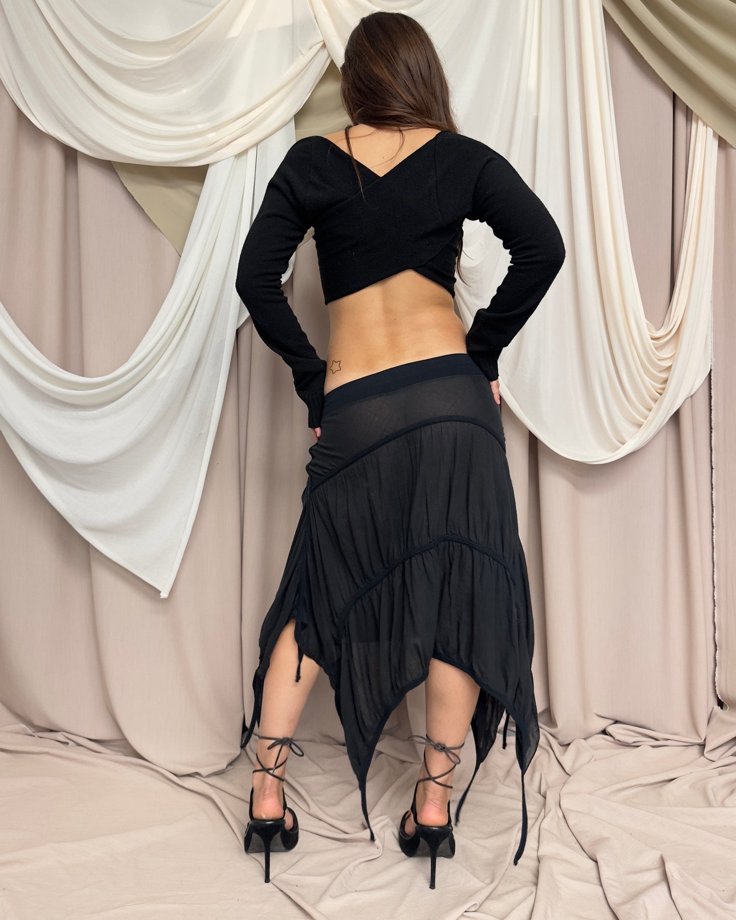 BLACK TIERED SEMI SHEER PARACHUTE MIDI SKIRT by Cop Copine