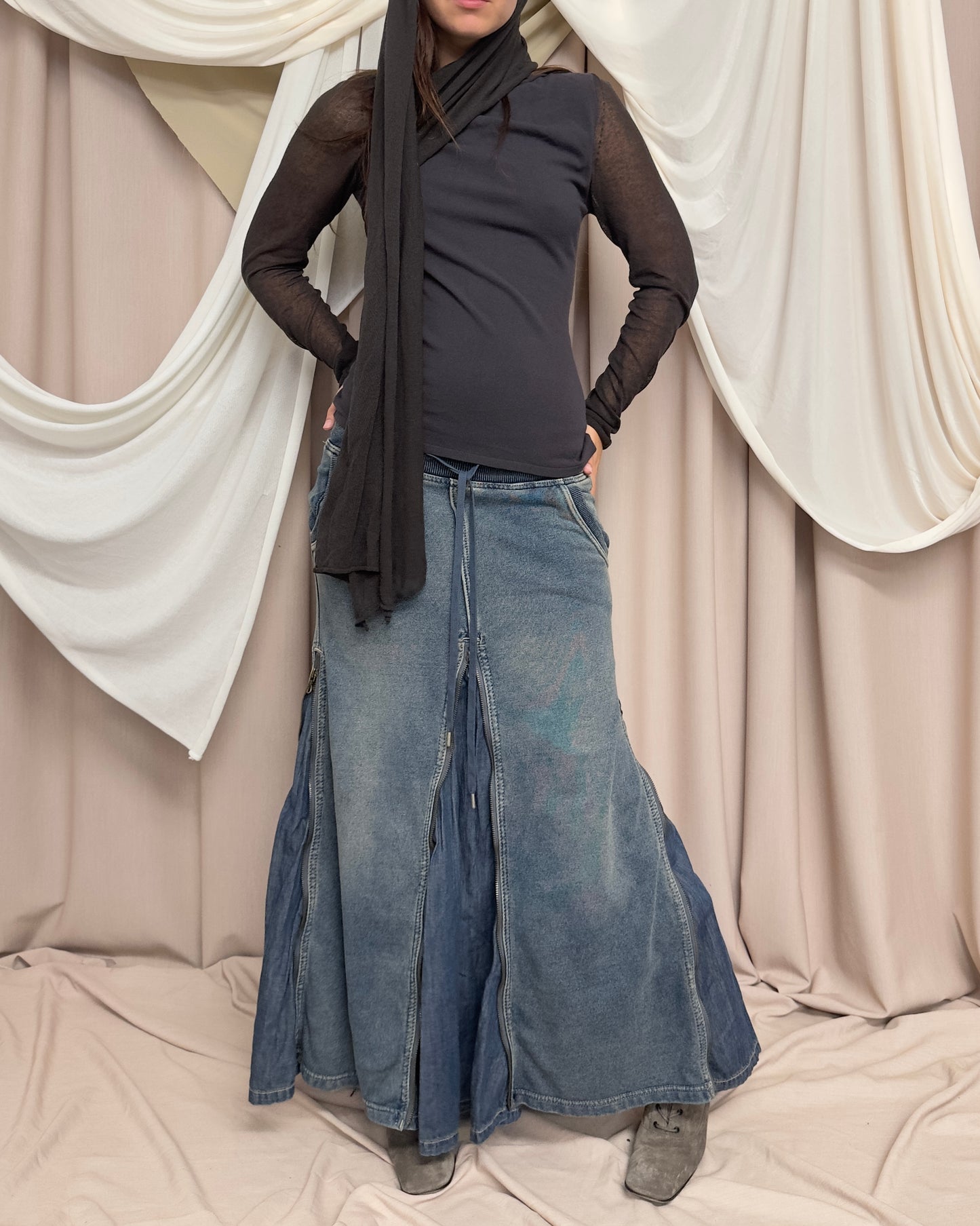 DENIM LOOK CARGO MAXI SKIRT by G.O.A