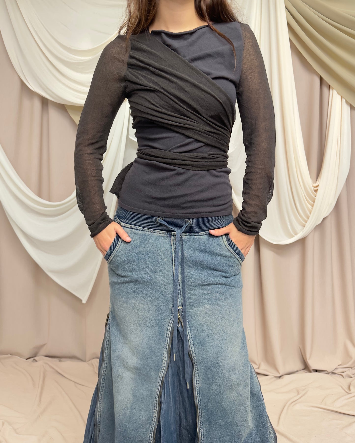 DENIM LOOK CARGO MAXI SKIRT by G.O.A