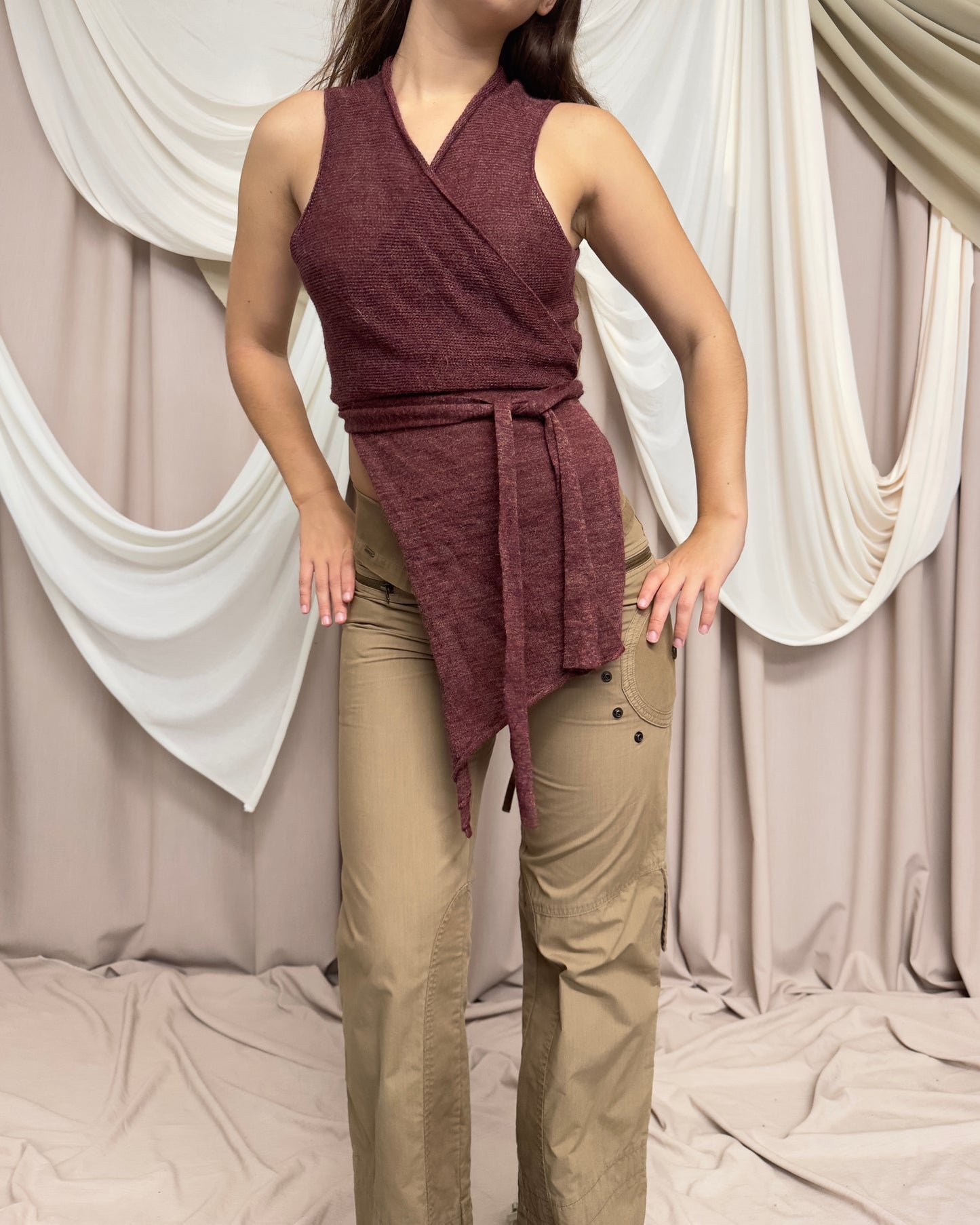 MODULAR SEMI SHEER KNIT WRAP TOP by Sarah Pacini