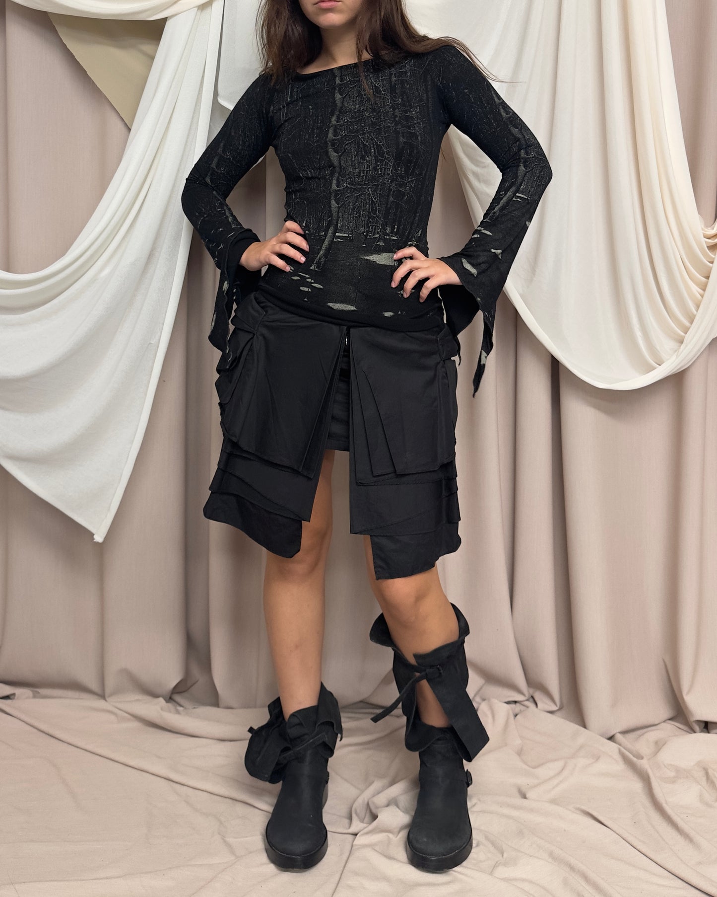 UTILITY MINI SKIRT WITH LAYERED OVERSKIRTS
