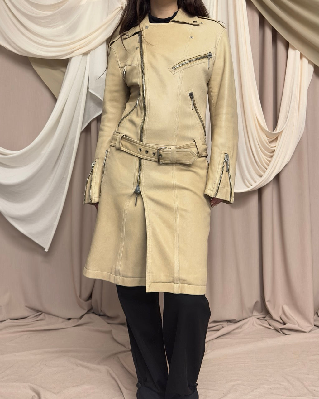 CREAM LEATHER TRENCH COAT BY PLEIN SUD