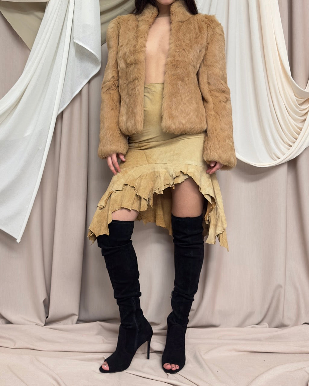 DECONSTRUCTED ASYMMETRIC GOAT SKIN SKIRT