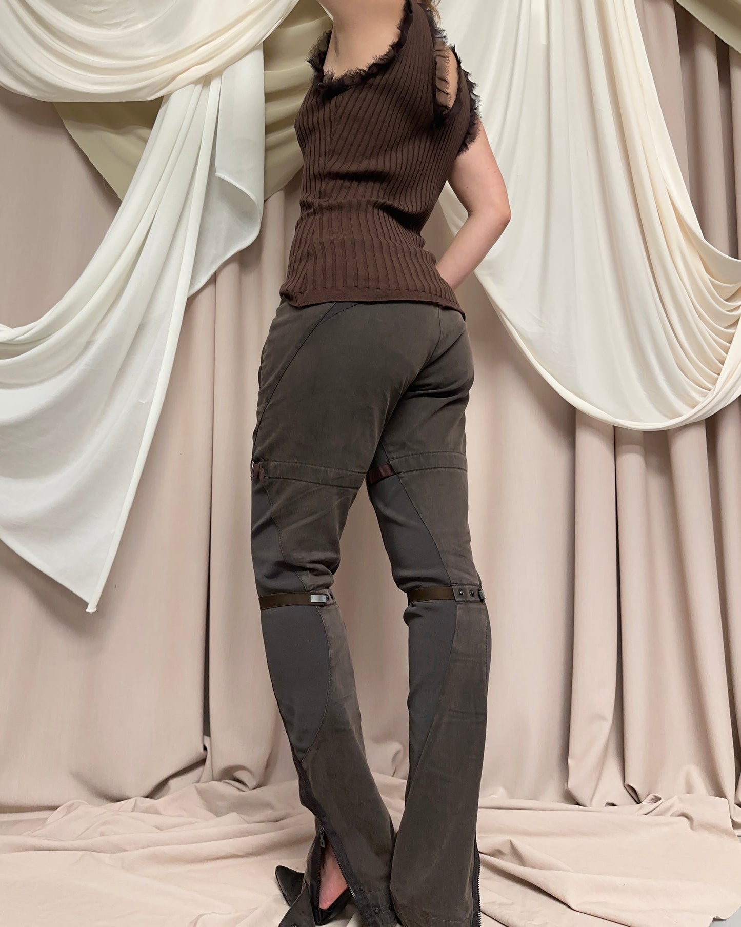 BROWN SLIM FIT TECHNICAL TROUSERS BY MARITHÉ + FRANÇOIS GIRBAUD