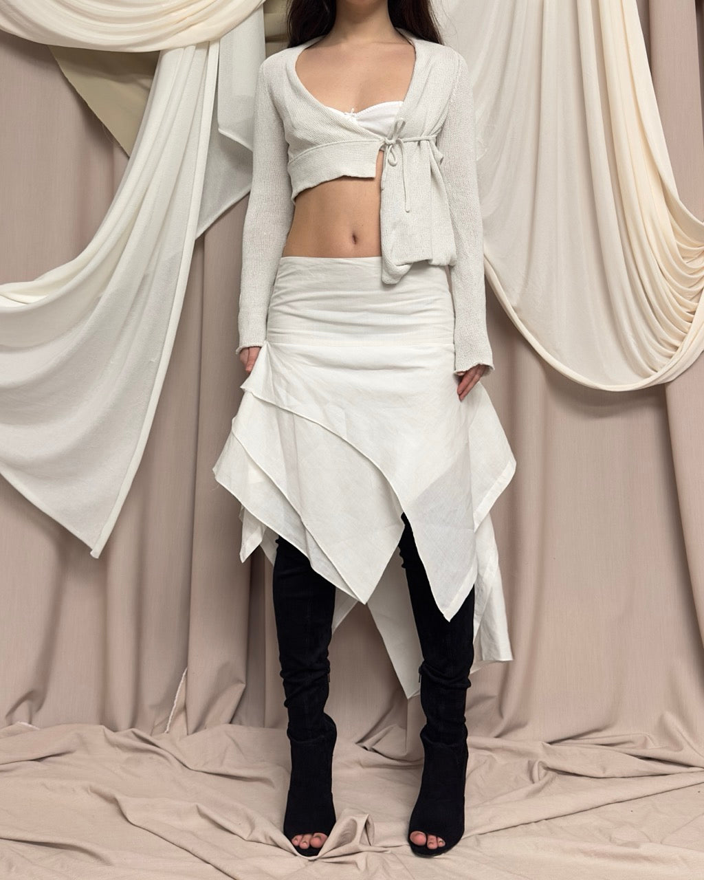 CREAM KNIT WRAP SHRUG by Sarah Pacini