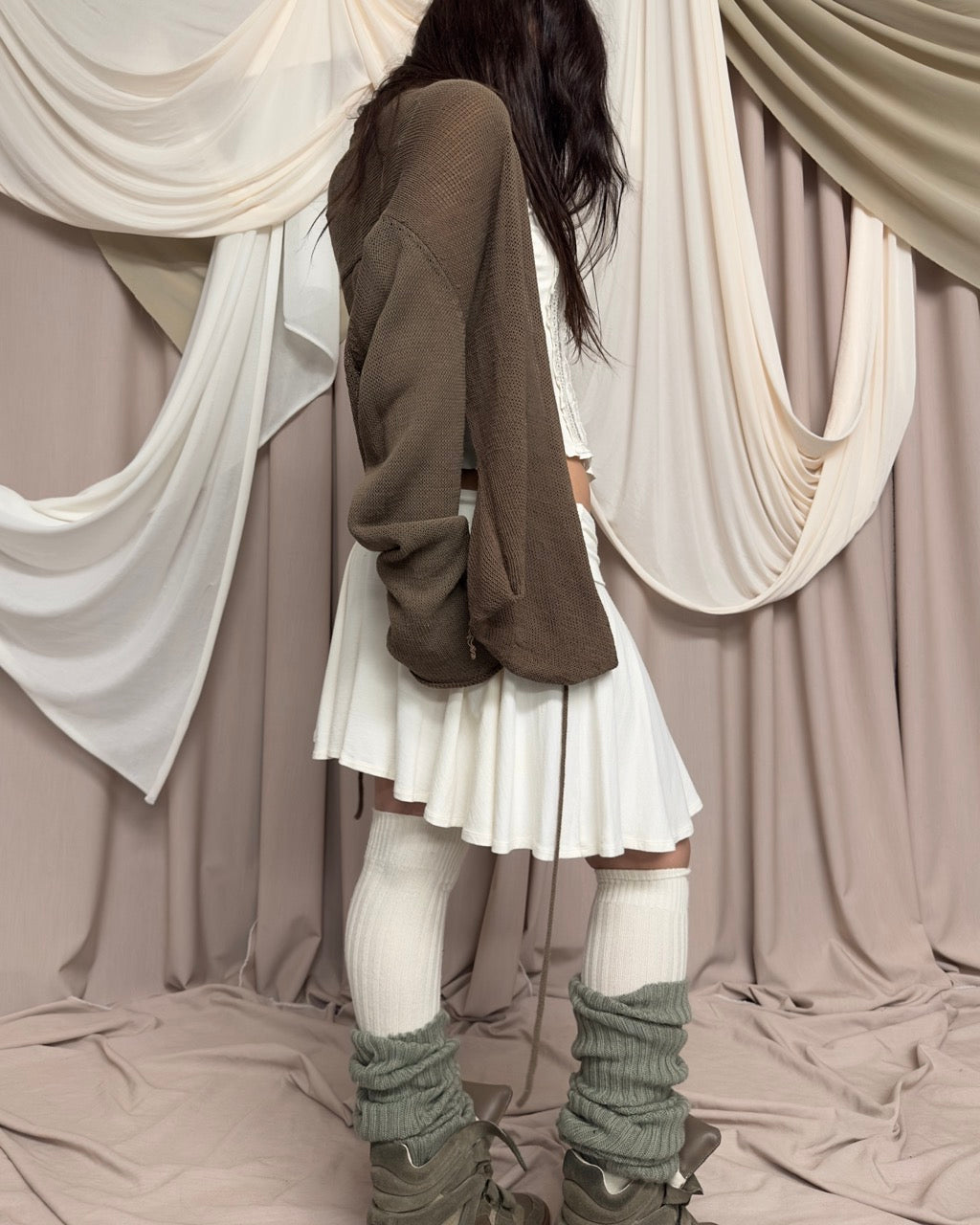 KHAKI KNIT WRAP SHRUG by Sarah Pacini