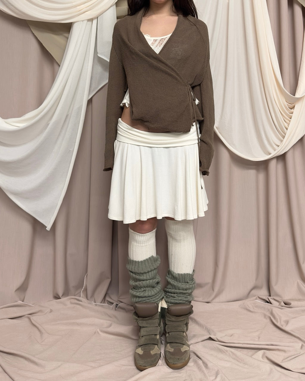 CREAM FINE KNIT JERSEY SKIRT by Plein Sud