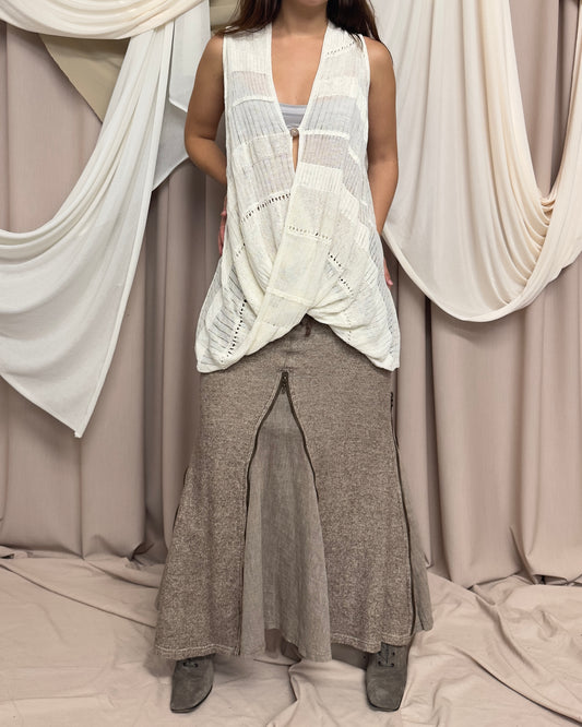 SLOUCHY OPEN KNIT CROSS FRONT VEST by Sarah Pacini