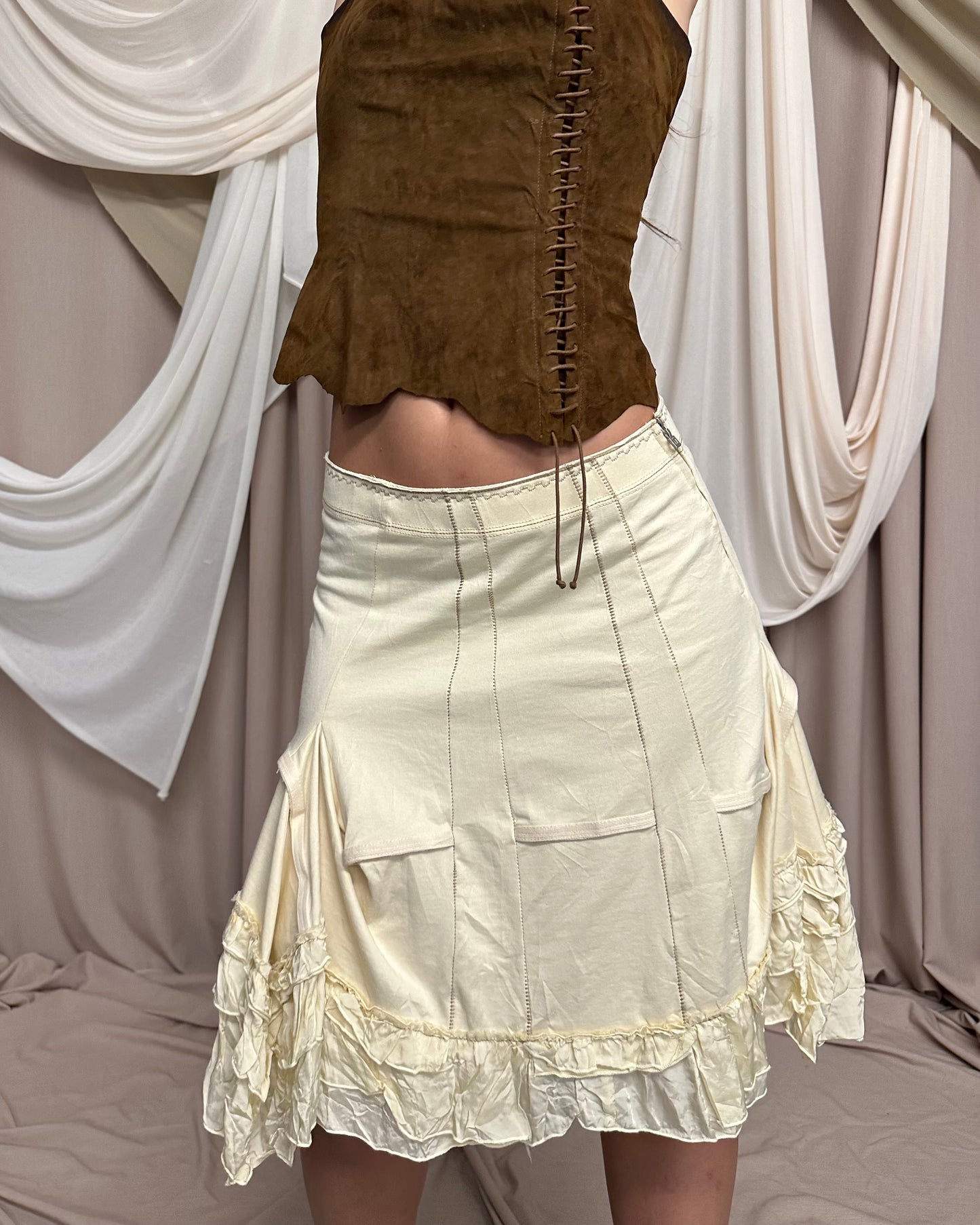 JERSEY MIDI SKIRT WITH RUFFLED HEMS by Marithé + François Girbaud