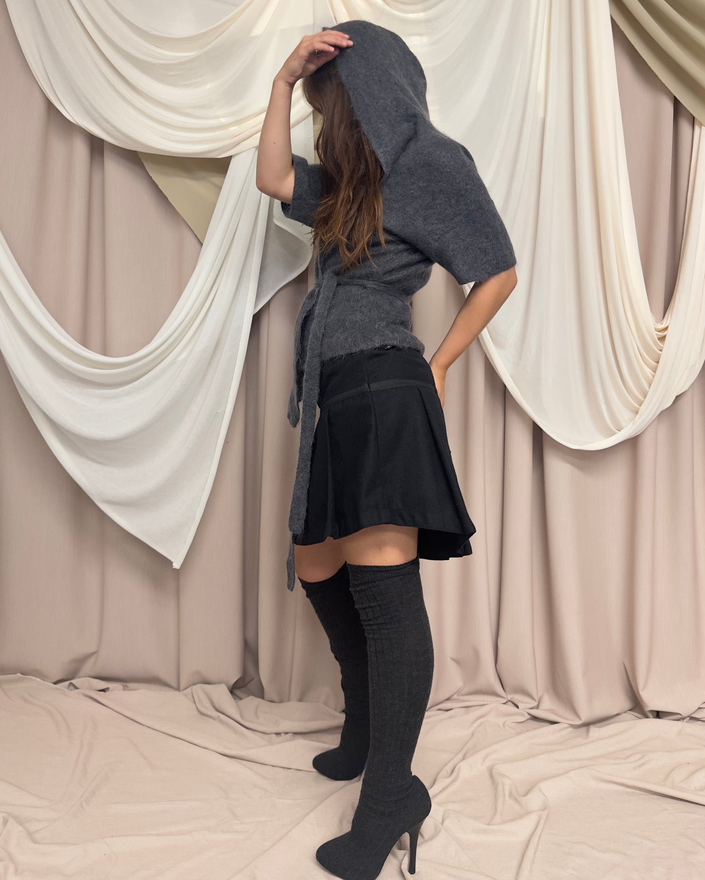 MOHAIR BLEND CARDIGAN WITH OVERSIZED HOOD by Sarah Pacini