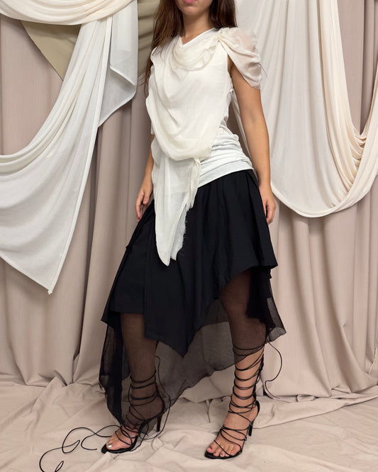 WHITE SILK DRAPED VEST