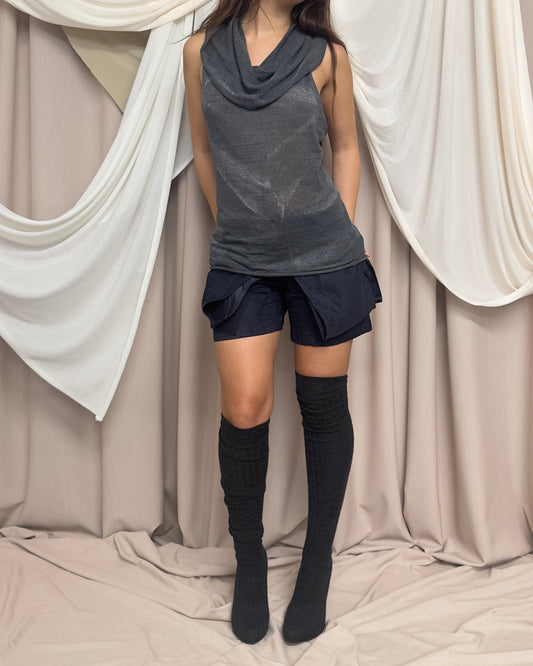 NAVY PATTERNED SHORTS WITH DECONSTRUCTED PANELS by Marithé + François Girbaud