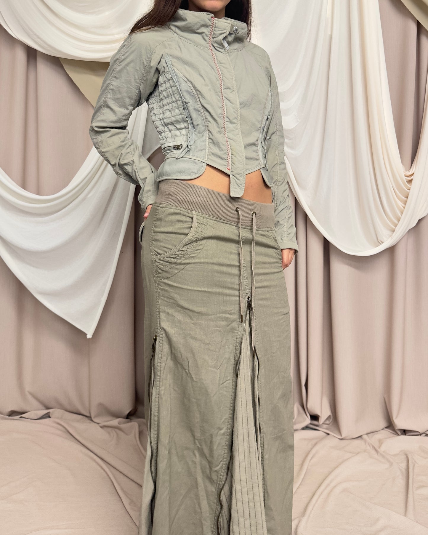 CROPPED STRUCTURED JACKET WITH MESH PANELS AND UTILITARIAN DETAILS by Marithé + François Girbaud