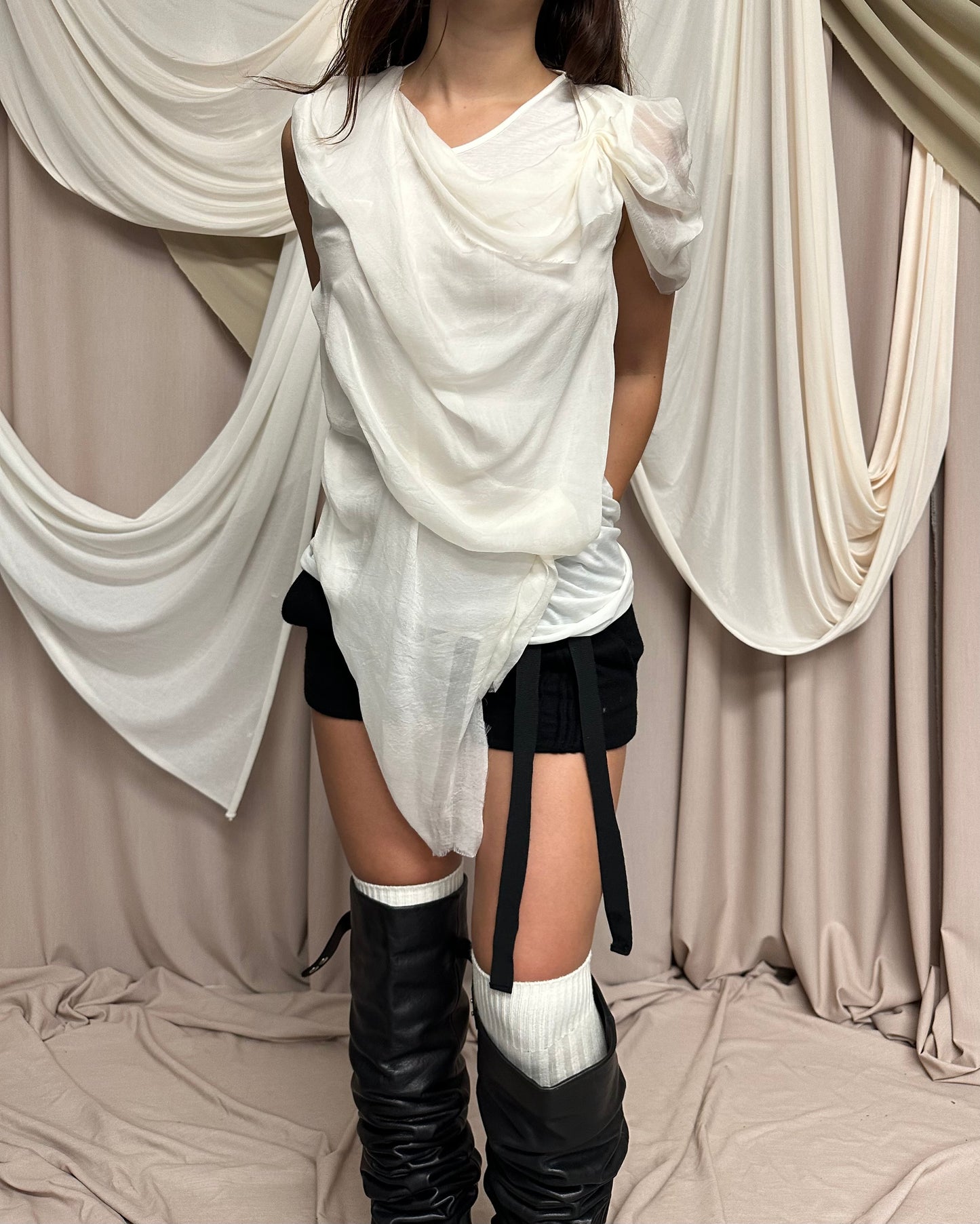 WHITE SILK DRAPED VEST