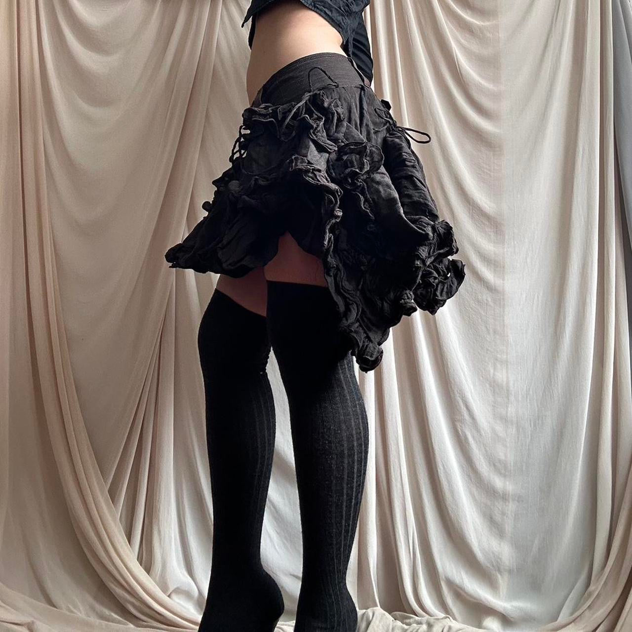 DARK BROWN METAL BLEND SKIRT WITH RUCHED DECONSTRUCTED DETAIL by Marithé + François Girbaud