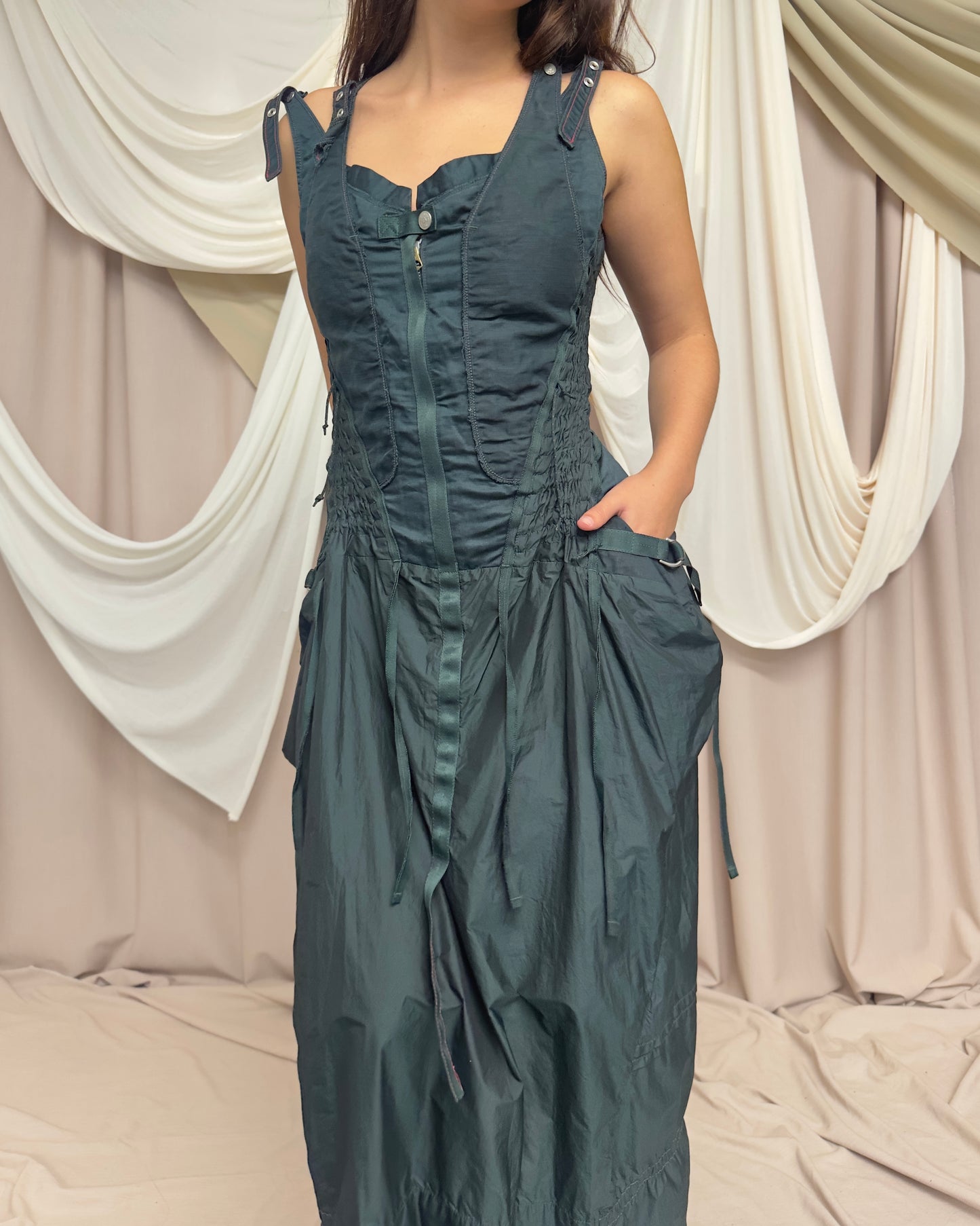 PARACHUTE STYLE MAXI DRESS WITH UTILITARIAN DETAIL by Marithé + François Girbaud