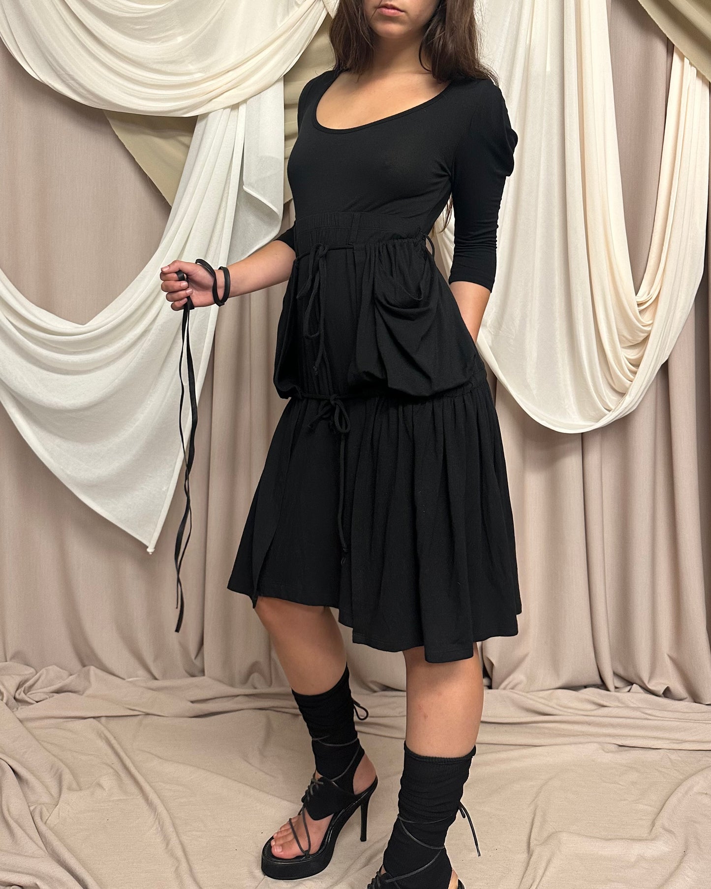 JERSEY SCULPTURAL AVANT GARDE MAXI DRESS WITH ADJUSTABLE OVERSKIRT by Plein Sud