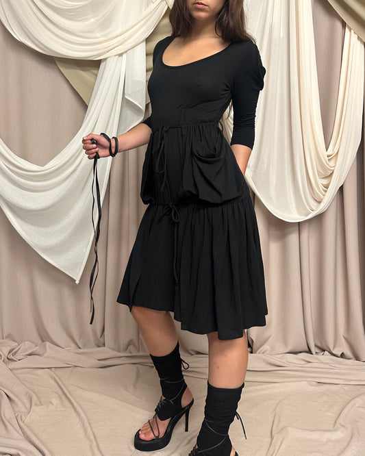 JERSEY SCULPTURAL AVANT GARDE MAXI DRESS WITH ADJUSTABLE OVERSKIRT by Plein Sud