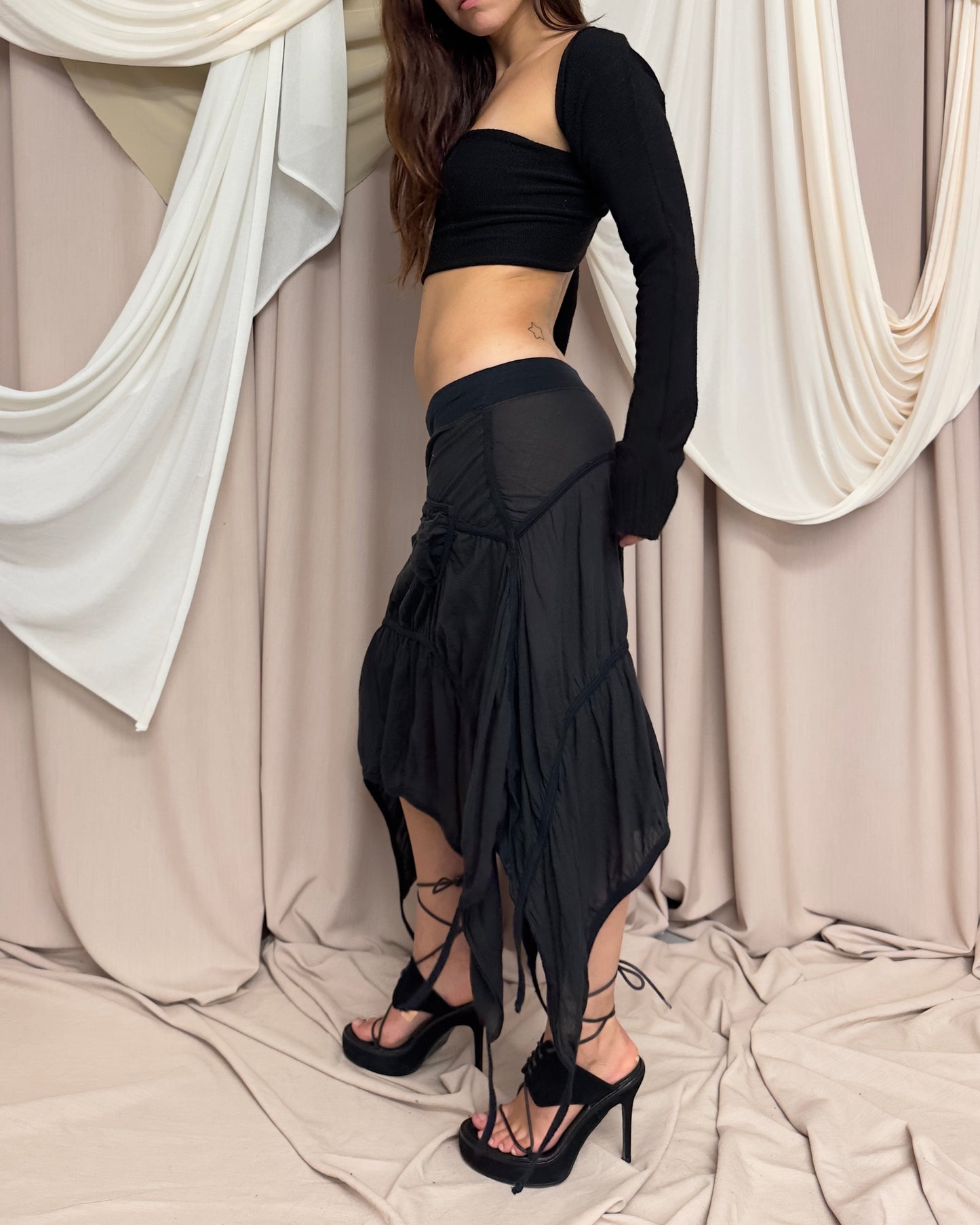 BLACK TIERED SEMI SHEER PARACHUTE MIDI SKIRT by Cop Copine