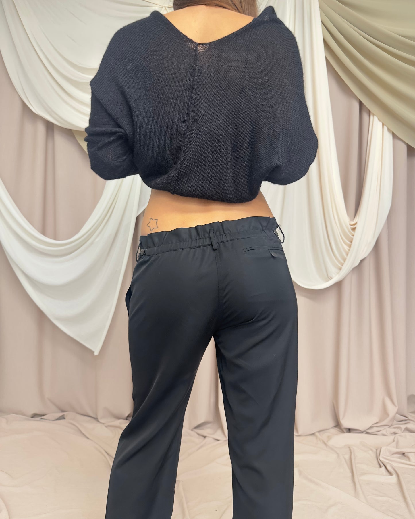BLACK STRAIGHT LEG TROUSERS WITH LEATHER CLOSURE by Plein Sud