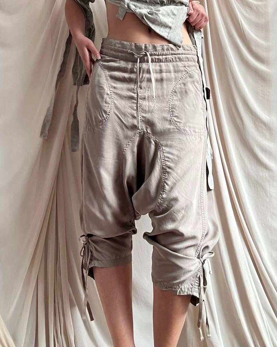 KHAKI - GREY DROP CROTCH TROUSERS WITH DRAWSTRING TIES by Cop Copine