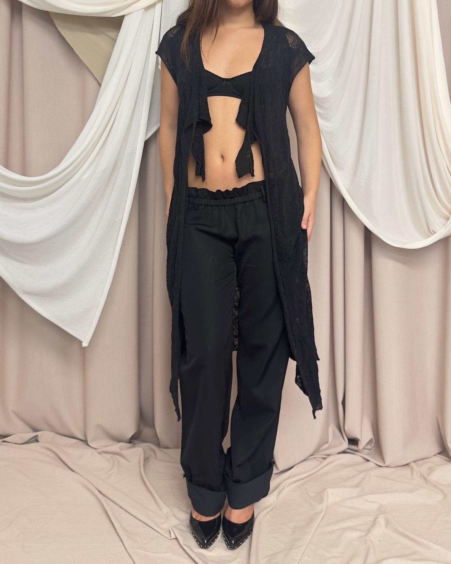TEXTURED KNIT WRAP STYLE CARDIGAN WITH ASYMMETRICAL HEMS by Sarah Pacini