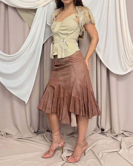 LEATHER MIDI SKIRT WITH ASYMMETRICAL RAW CUT HEM by Plein Sud