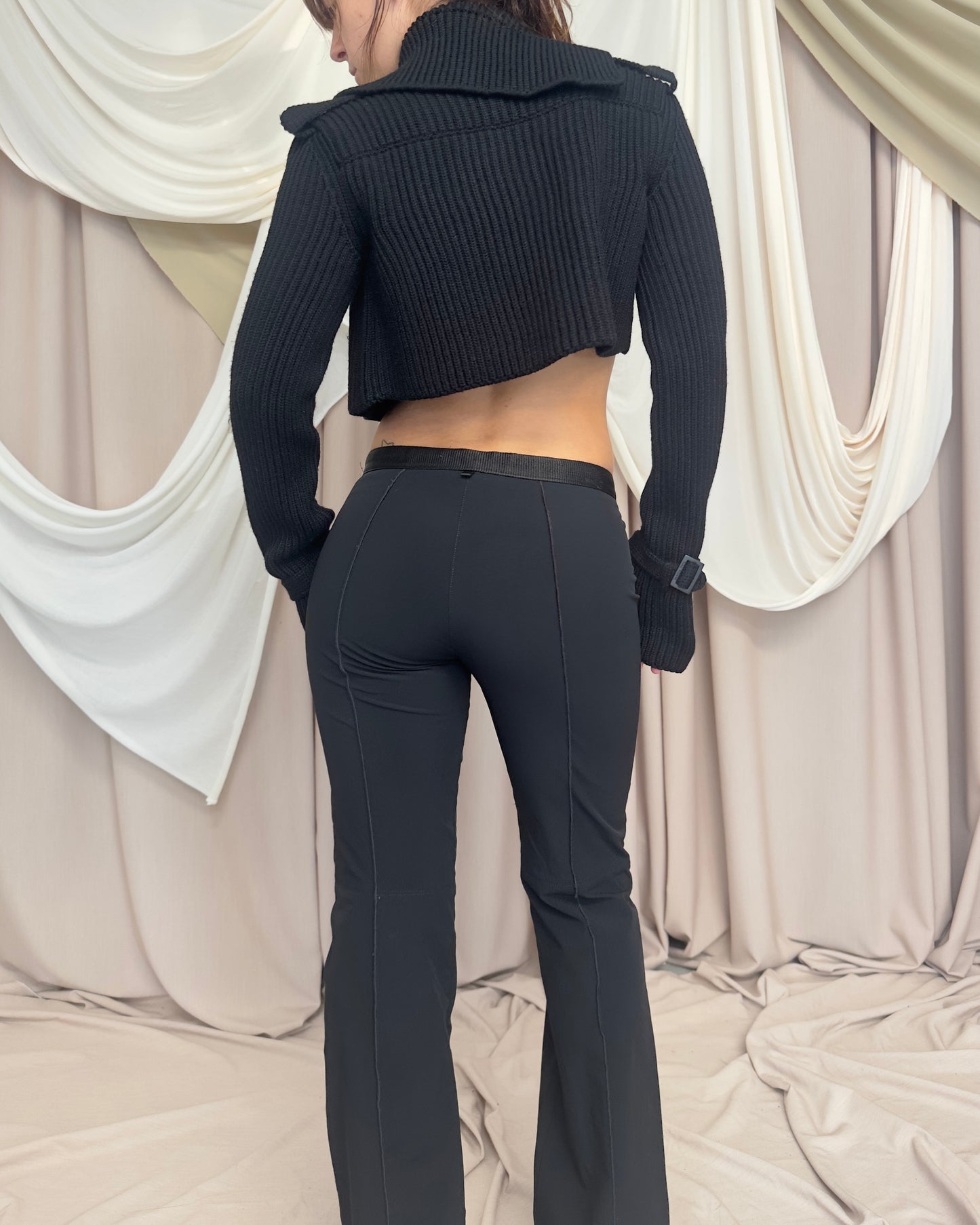 STRAIGHT LEG BLACK TROUSER WITH UTILITARIAN CLIP CLOSURE by Marithé + François Girbaud