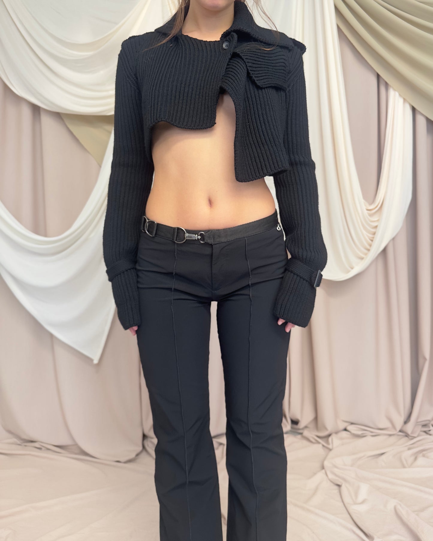 STRAIGHT LEG BLACK TROUSER WITH UTILITARIAN CLIP CLOSURE by Marithé + François Girbaud