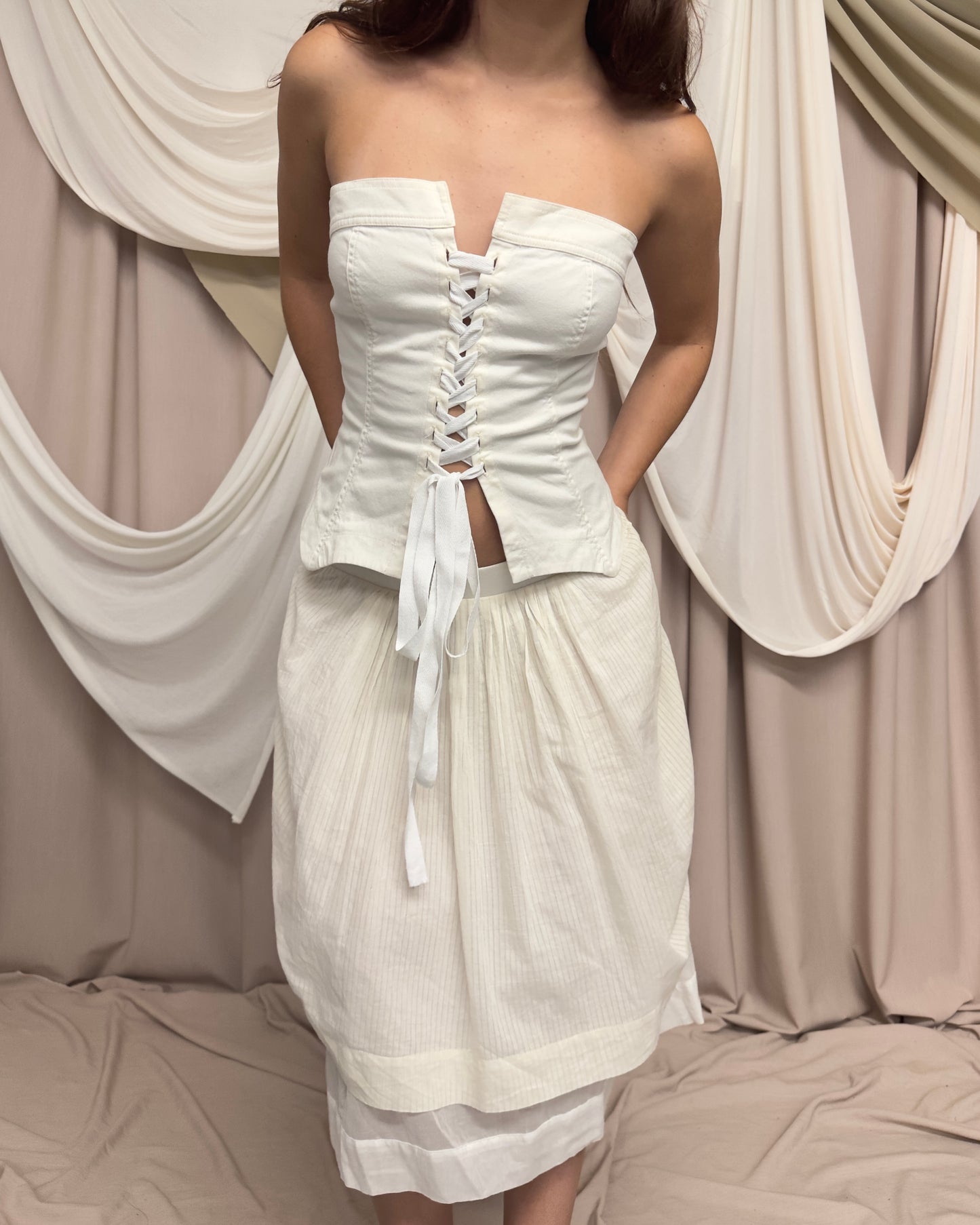 LACE FRONT BUSTIER AND RUCHED LAYERED SKIRT by Cop Copine