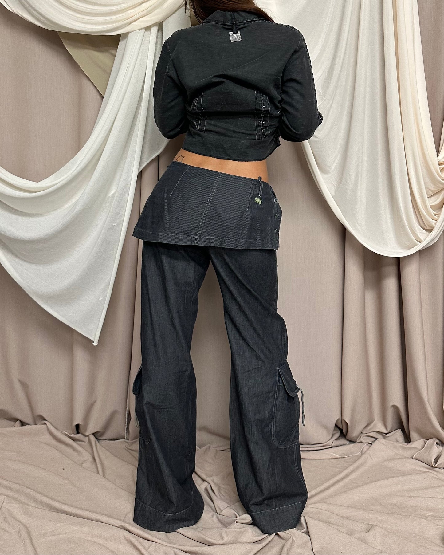 DARK BLUE OVER-SKIRT WIDE LEG UTILITY TROUSERS by Cop Copine