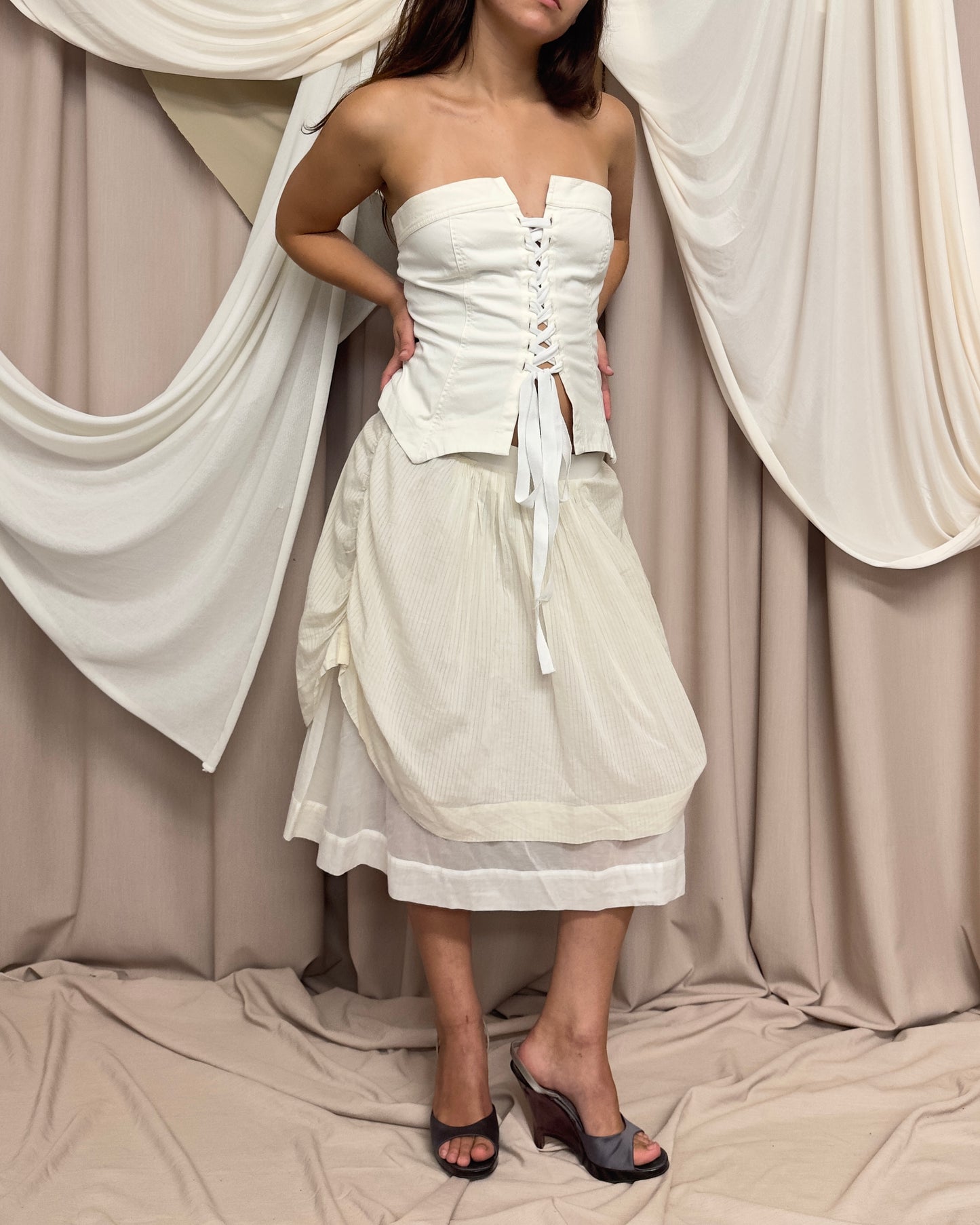 LACE FRONT BUSTIER AND RUCHED LAYERED SKIRT by Cop Copine