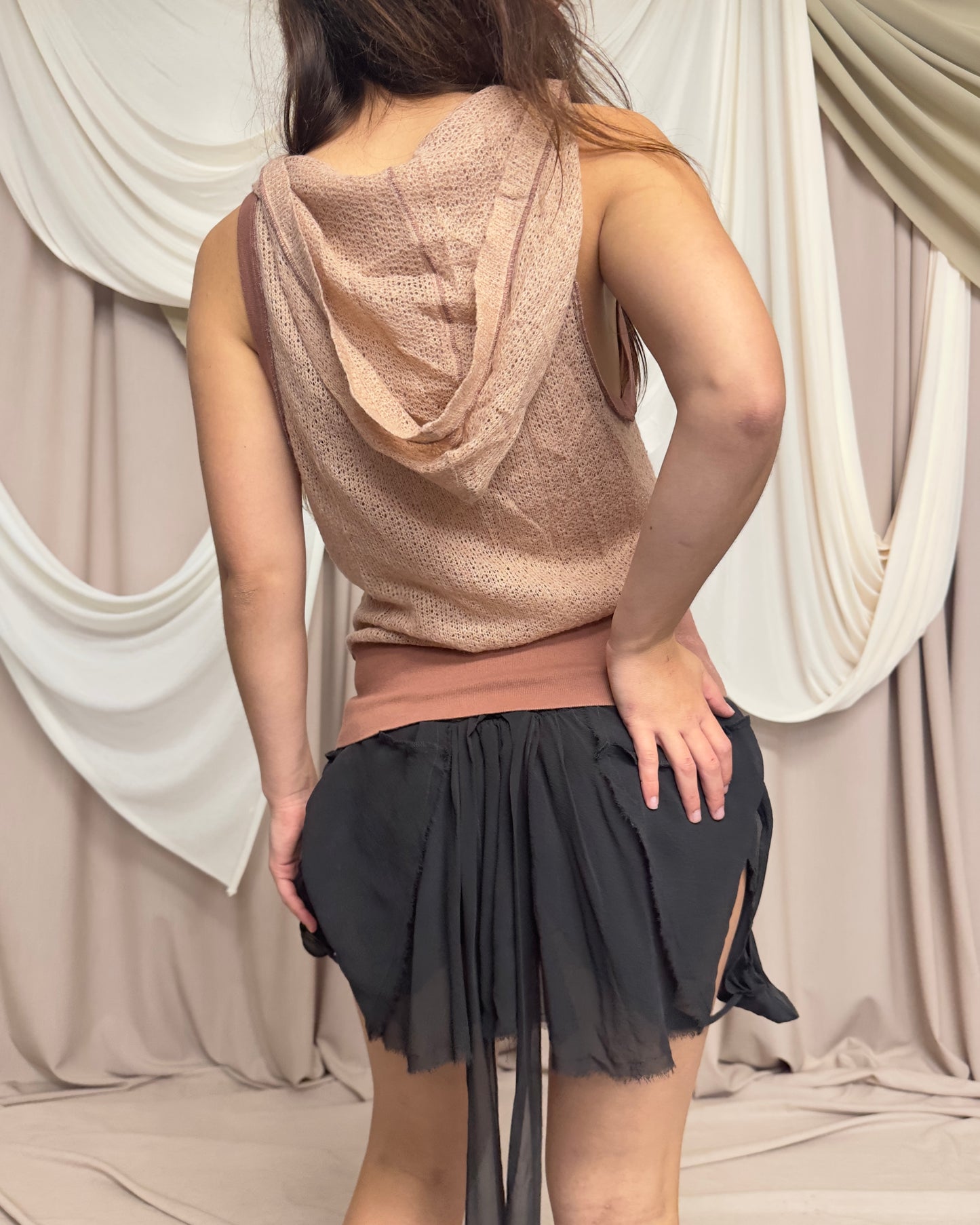 SLOUCHY COWL NECK OPEN KNIT VEST WITH OVERSIZED HOOD by Cop Copine