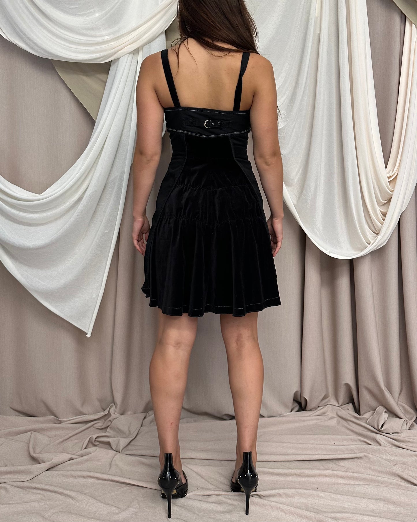 BI-MATERIAL FLARED MINI DRESS by Marithé + François Girbaud