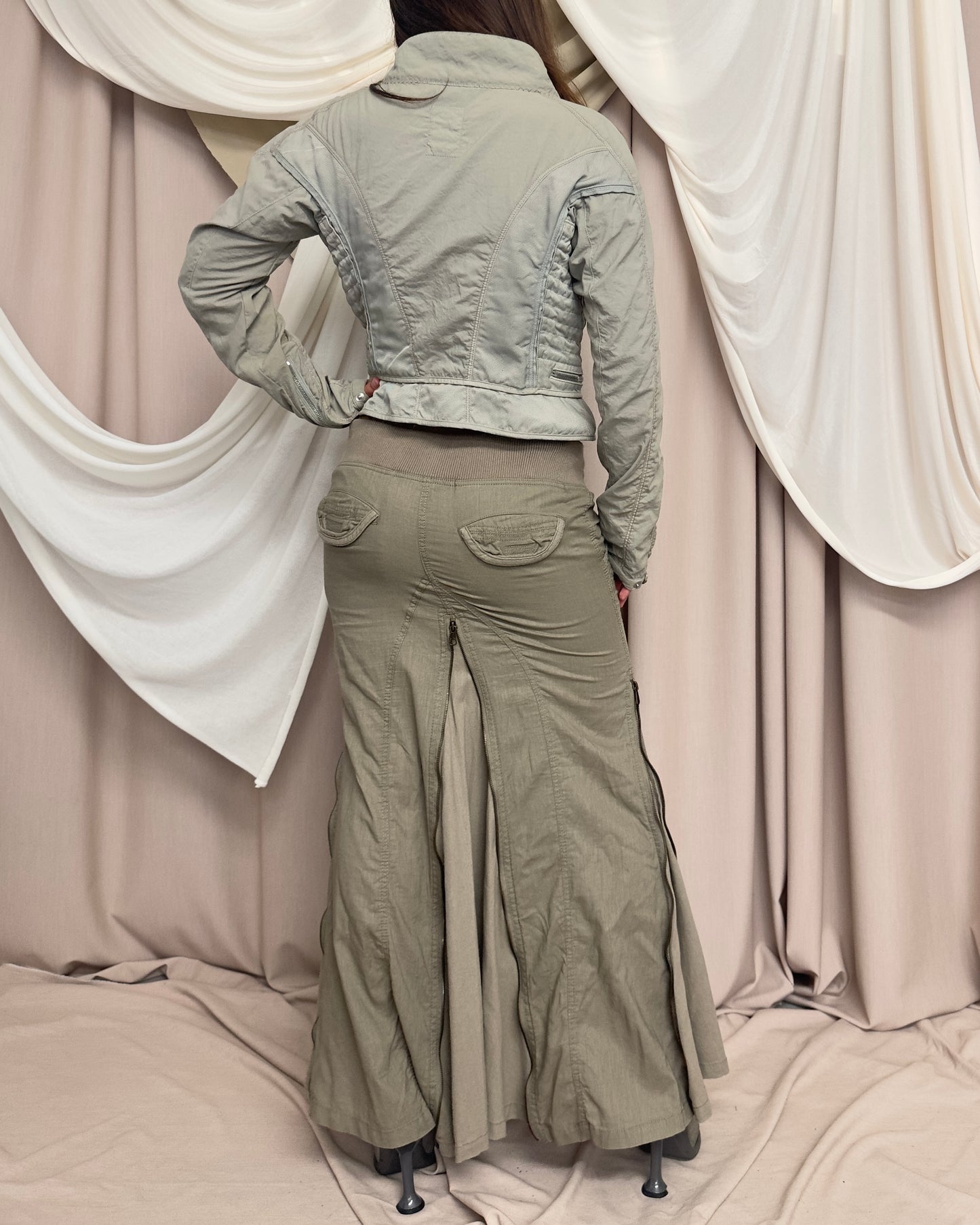 CROPPED STRUCTURED JACKET WITH MESH PANELS AND UTILITARIAN DETAILS by Marithé + François Girbaud