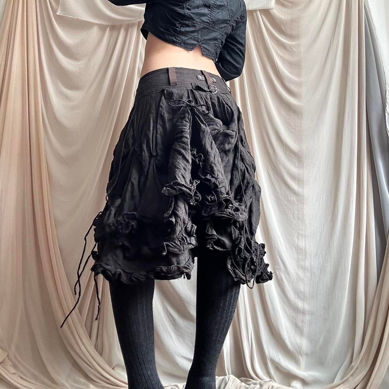 DARK BROWN METAL BLEND SKIRT WITH RUCHED DECONSTRUCTED DETAIL by Marithé + François Girbaud
