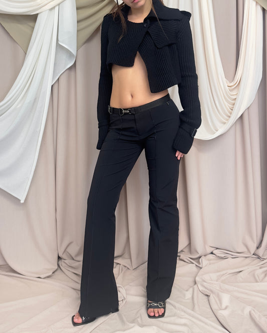 STRAIGHT LEG BLACK TROUSER WITH UTILITARIAN CLIP CLOSURE by Marithé + François Girbaud